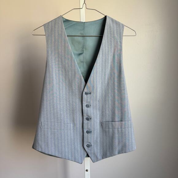 Vintage sz 40 blue‎ pin striped Suit Blazer and Vest Set - Picture 5 of 8